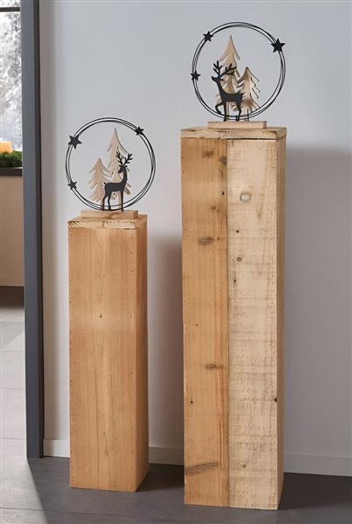 2x Dekosäule "Rustikal" aus recyceltem Holz, 60 + 79 cm Produktbild 