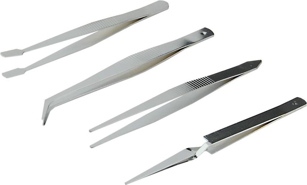 Pinzetten Set 4 tlg Kreuzpinzette Spitzpinzette Flachpinzette Uhrmacher Pinzette