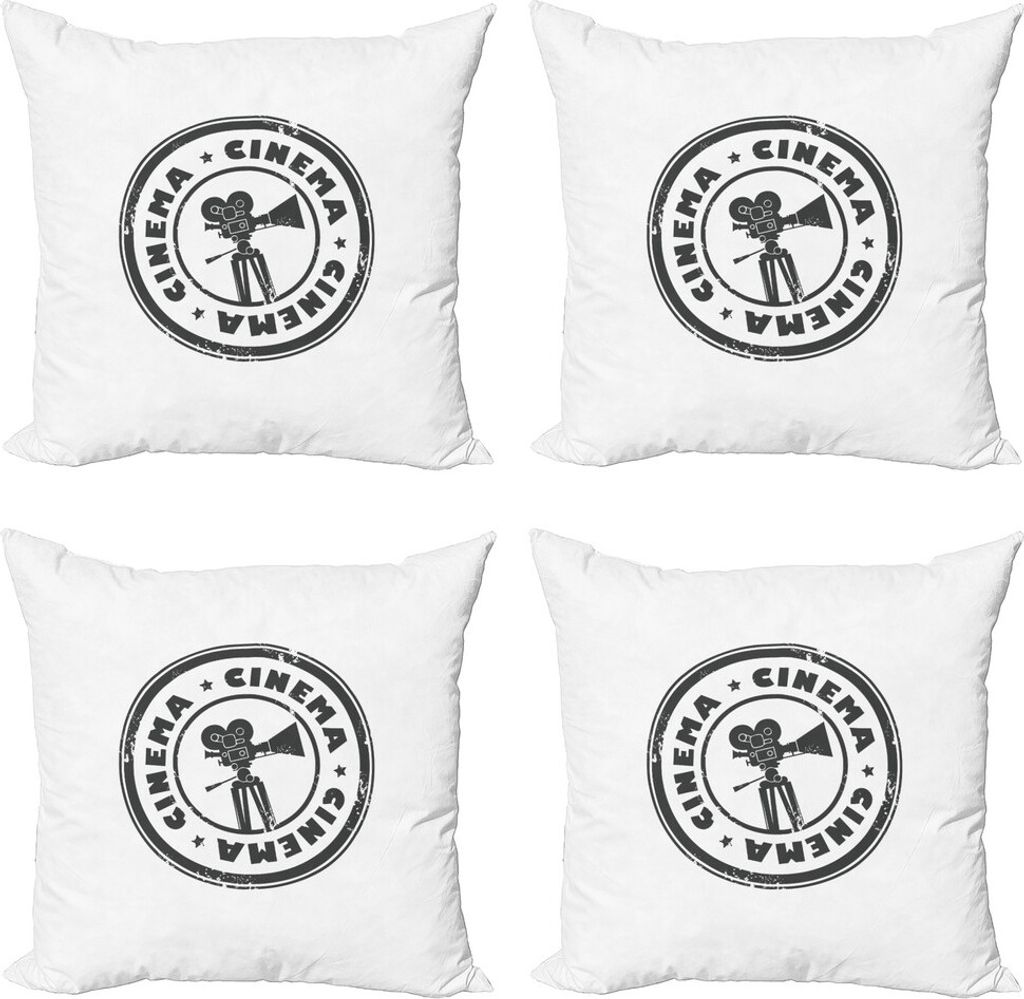 ABAKUHAUS Kino Kissenbezug Set (4 Stück), Kamera und Kino, Moderner Doppelseitiger Digitaldruck, 50 cm x 50 cm, Charcoal Grau Weiß