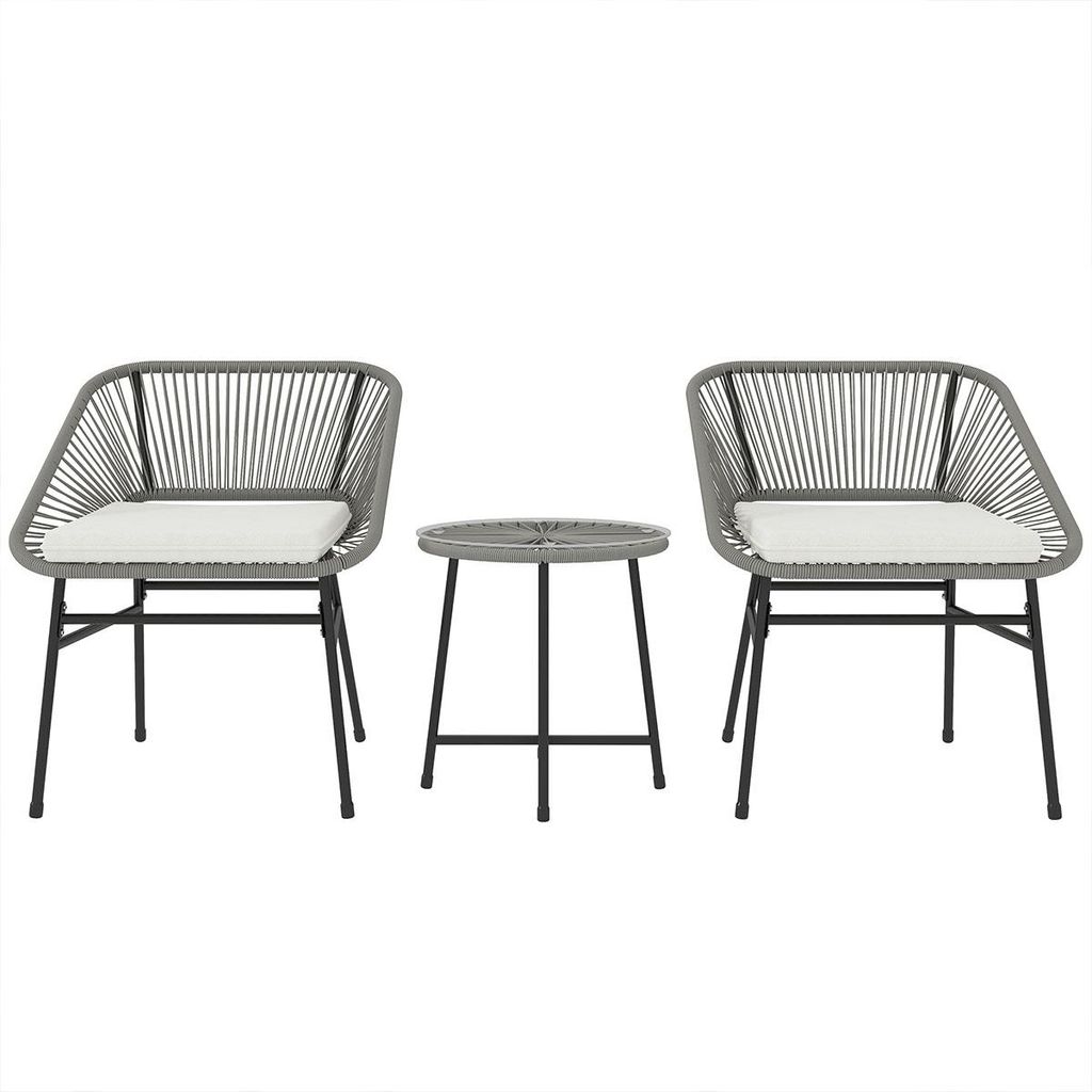 3-teiliges Gartenlounge-Set mit 2 Stühle, Beistelltisch, Kissen Gartenmöbel Set für Garten, Terrasse Balkon Dunkelgrau