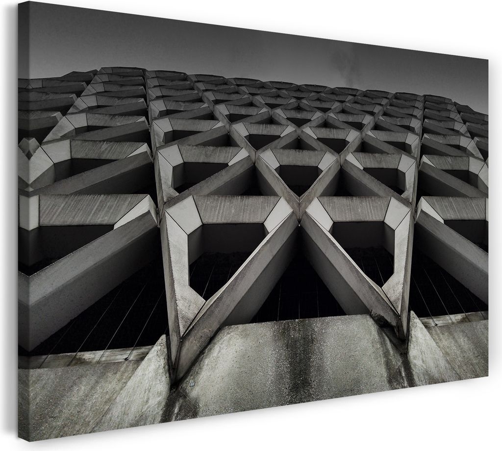 Leinwandbild (120x80cm): Abstrakt Architektur Fassade mit Struktur, echter Holz-Keilrahmen inkl. Aufhänger, handgefertigt in Deutschland