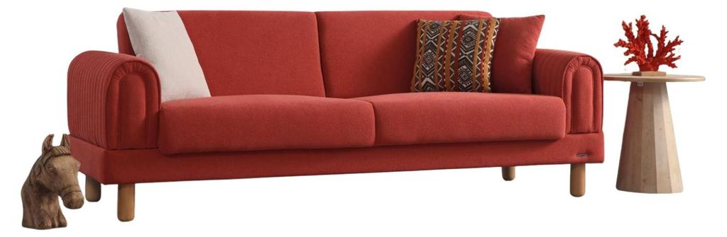 Villa Möbel Sofa Charm Farbe: Rot Stellvariante:2-Sitzer Hand Made Qualtiy, Schlaffunktion durch aufklappbare Sitzfläche