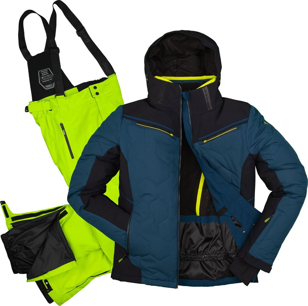 Skianzug Herren Skijacke dunkelblau + Skihose hellgrün Gr. S - S | dunkelpetrol/neongelb