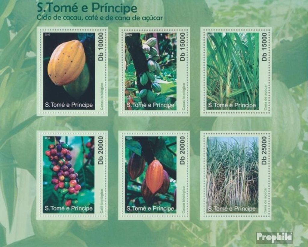 Briefmarken Sao Tome e Principe 2010 Mi 4734-4739 Kleinbogen (kompl. Ausgabe) postfrisch Kreislauf v.Kakao, Kaffee und Zuckerrohr