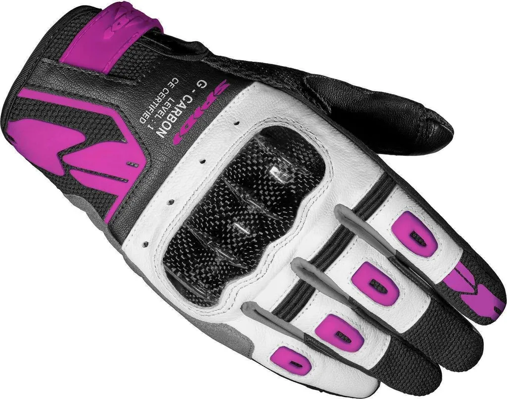 Spidi G-Carbon Gants Moto Femme en Cuir et Carbone Noir Fuchsia M