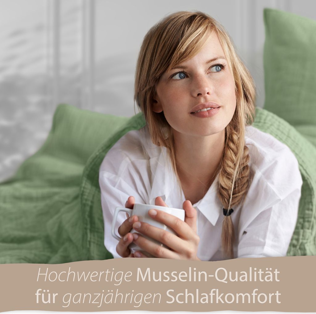 Musselin 2er Set, 1 x Bettbezug 135x200 + 1 x Kissen 40x80, Hellgrün