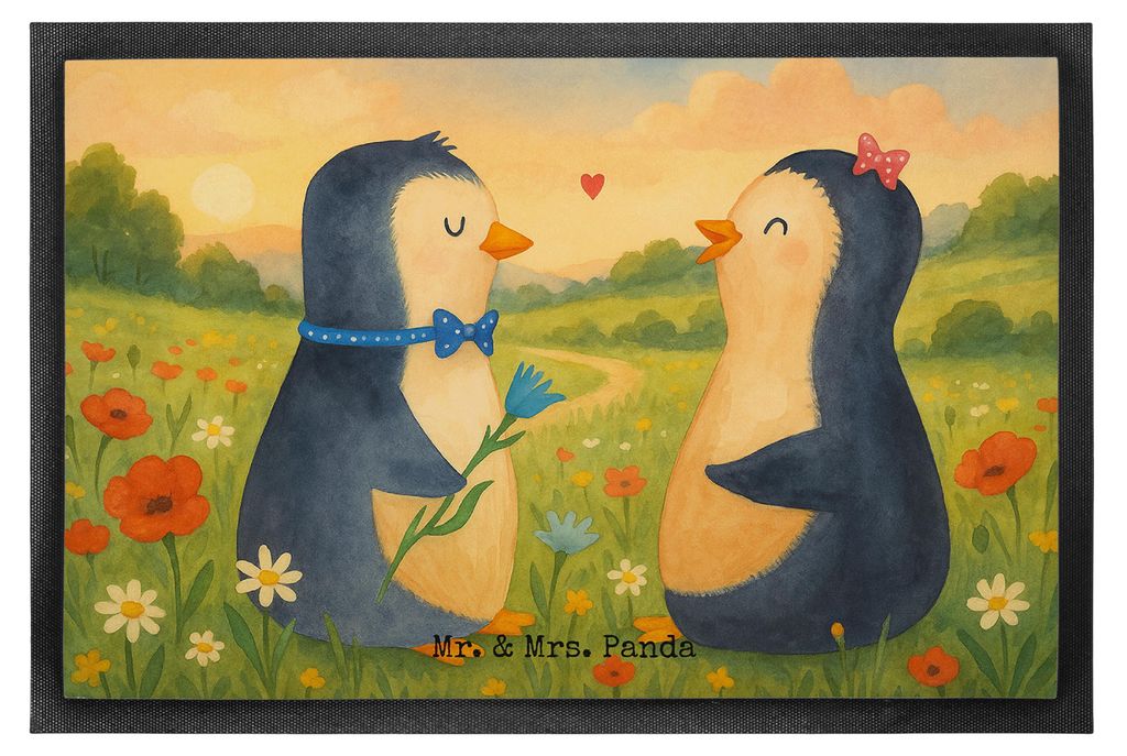 Mr. & Mrs. Panda Bodenvorleger Pinguin Pärchen Design 50 x 75 cm - Weiß - Geschenk, Liebe, fußmatte, Hochzeit, Verliebt, Fußabstreifer, Hochzei...