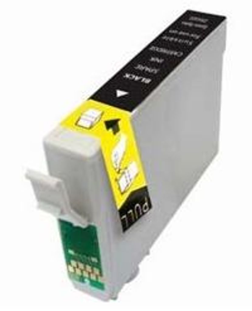 A black and white ink cartridge for a printer.