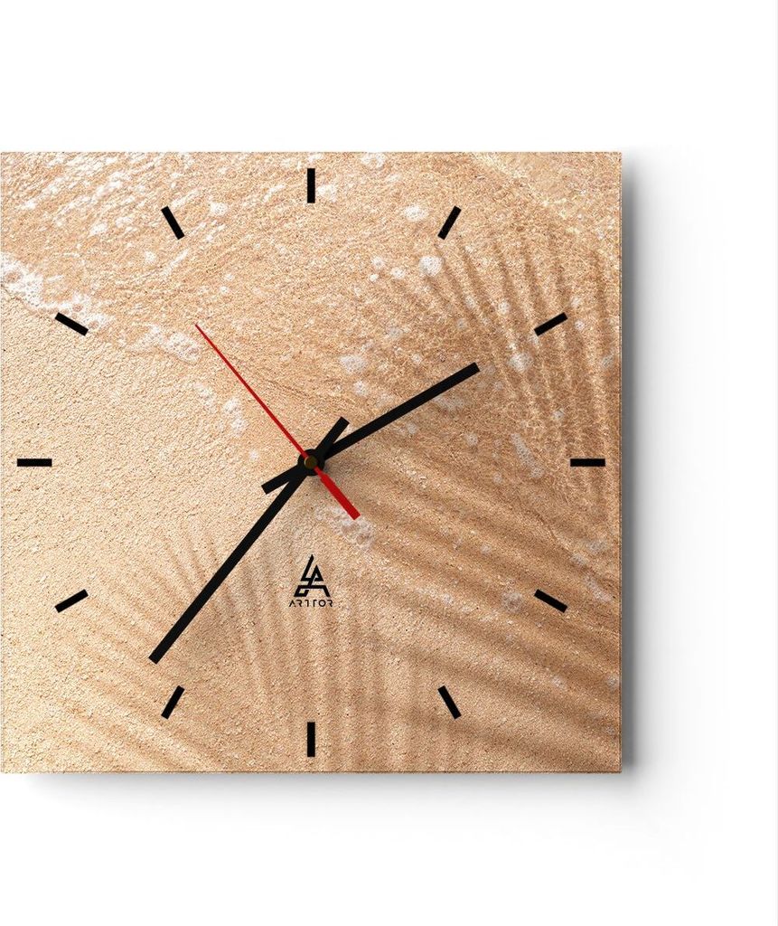 Wanduhr - Quadrat - Glasuhr - Sand Schatten Blätter - 40x40cm - Schleichendes Uhrwerk - Lautlos - zum Aufhängen bereit - Dekoration Modern - Wand...