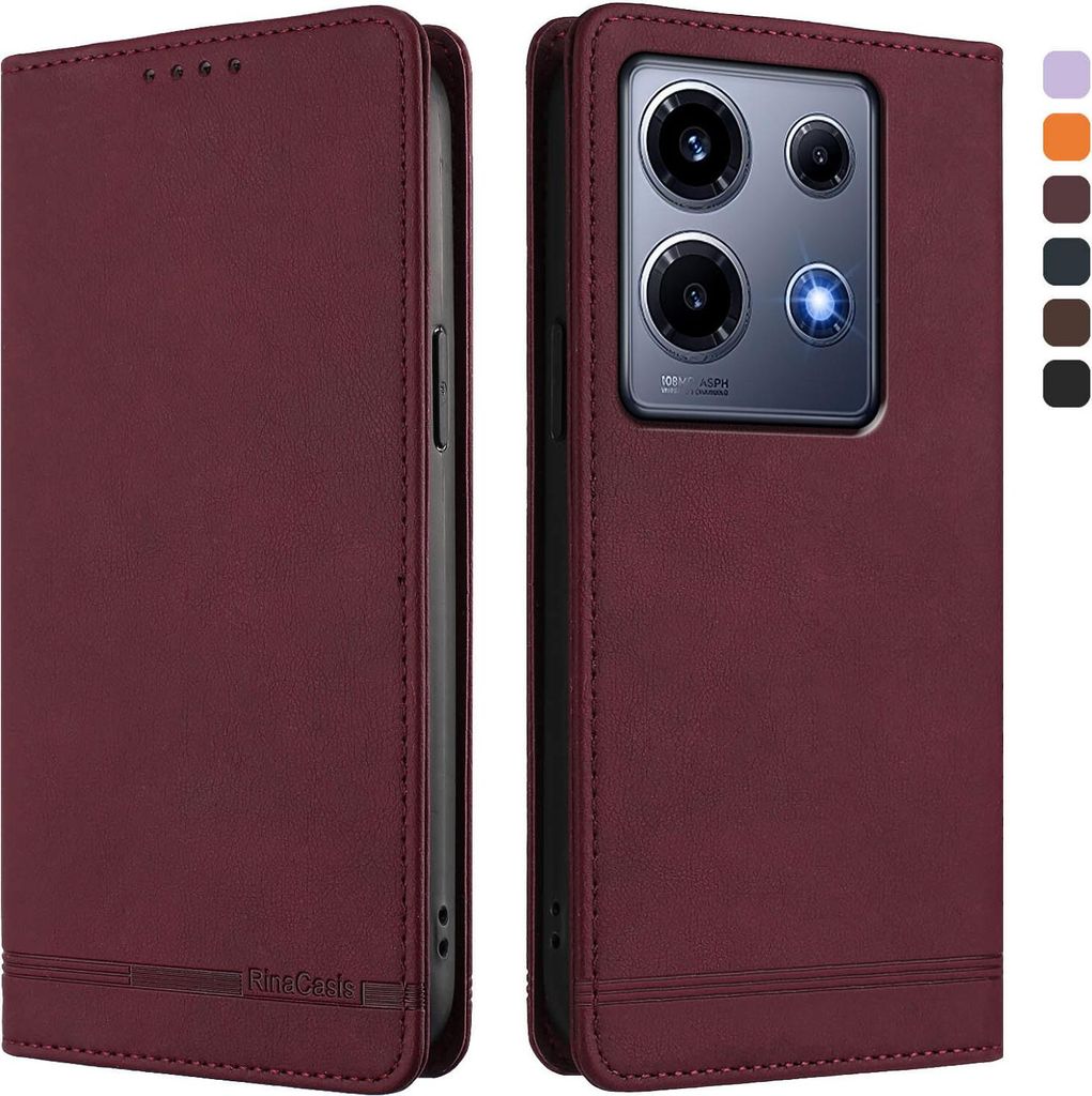 Hülle für Infinix Note 30 VIP, Retro Kunstleder Ständer Klapphülle mit Kartenfächer und Magnetische Rot