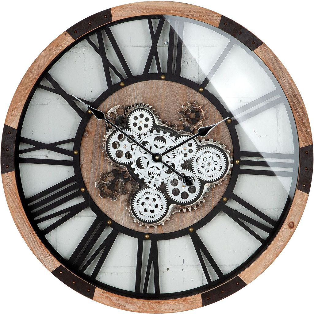 Gilde Wanduhr, rund, Zahnrädermotiv, Holz, Metall, Produktbild 1