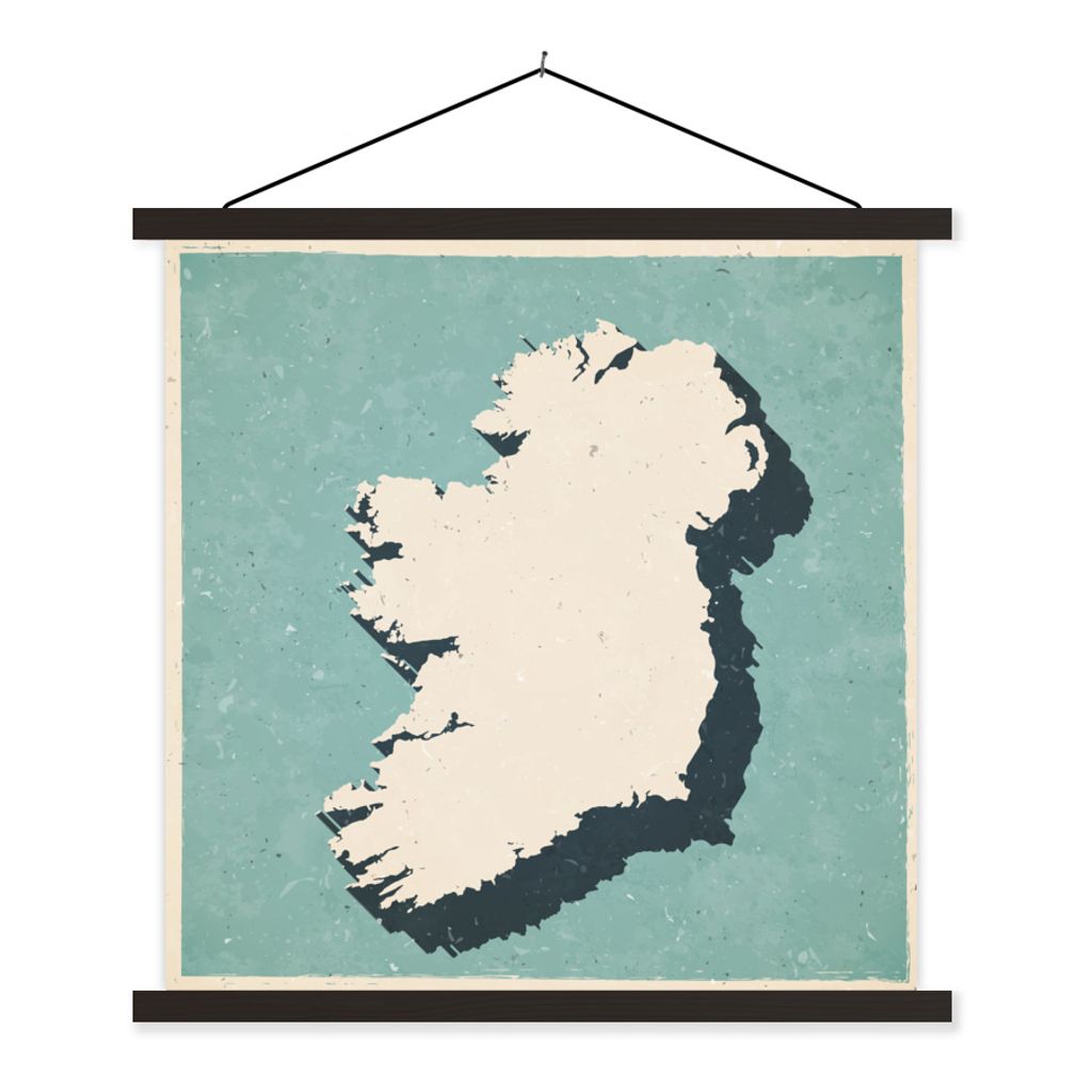 MuchoWow Textilposter Karte von Irland im Vintage-Stil 90x90 cm mit schwarzem Rahmen - Magnetisches