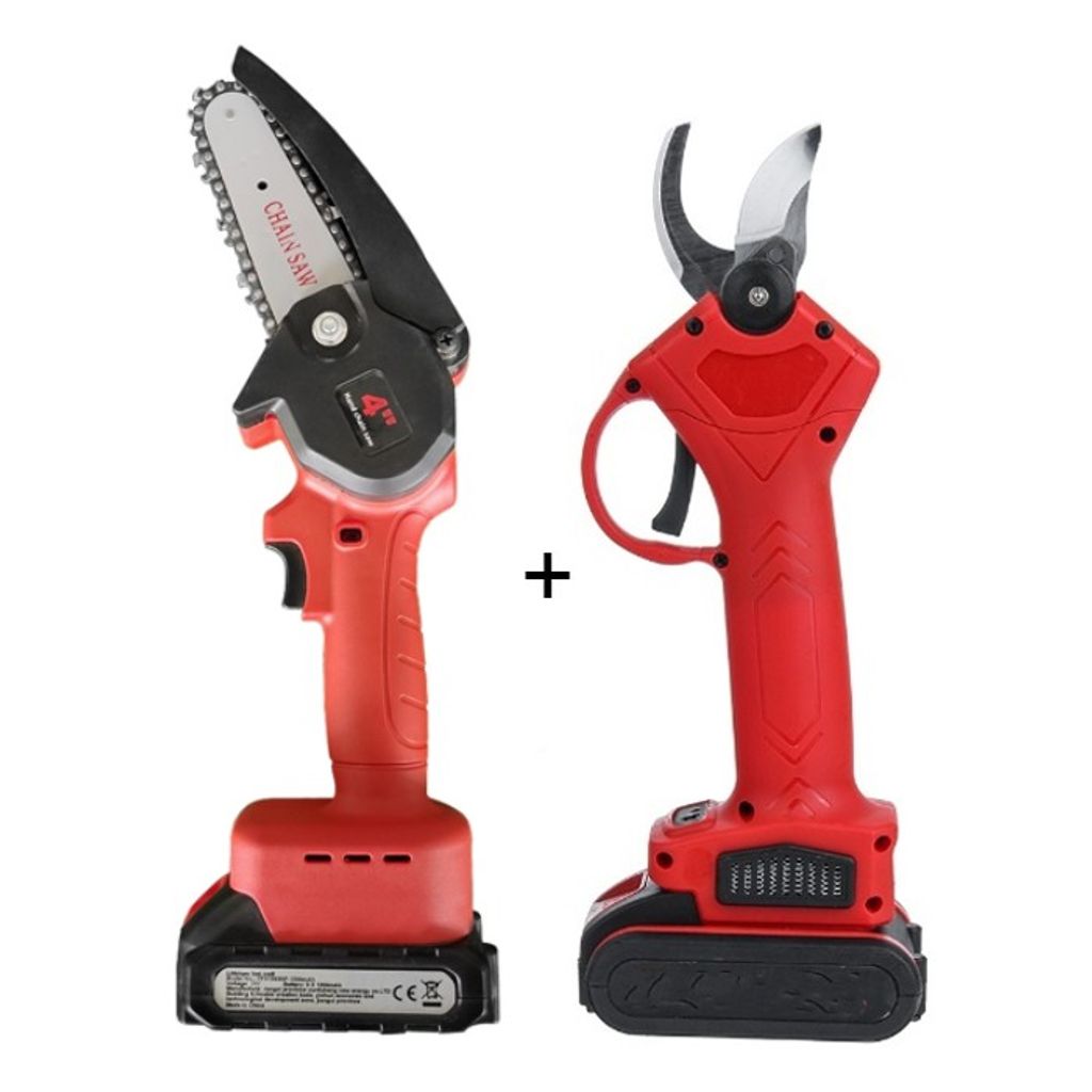 2er Set BRENCHIE Akku Kettensäge, Handsäge + WHIZZPRUNER Elektro Baumschere - BRENWHIZ