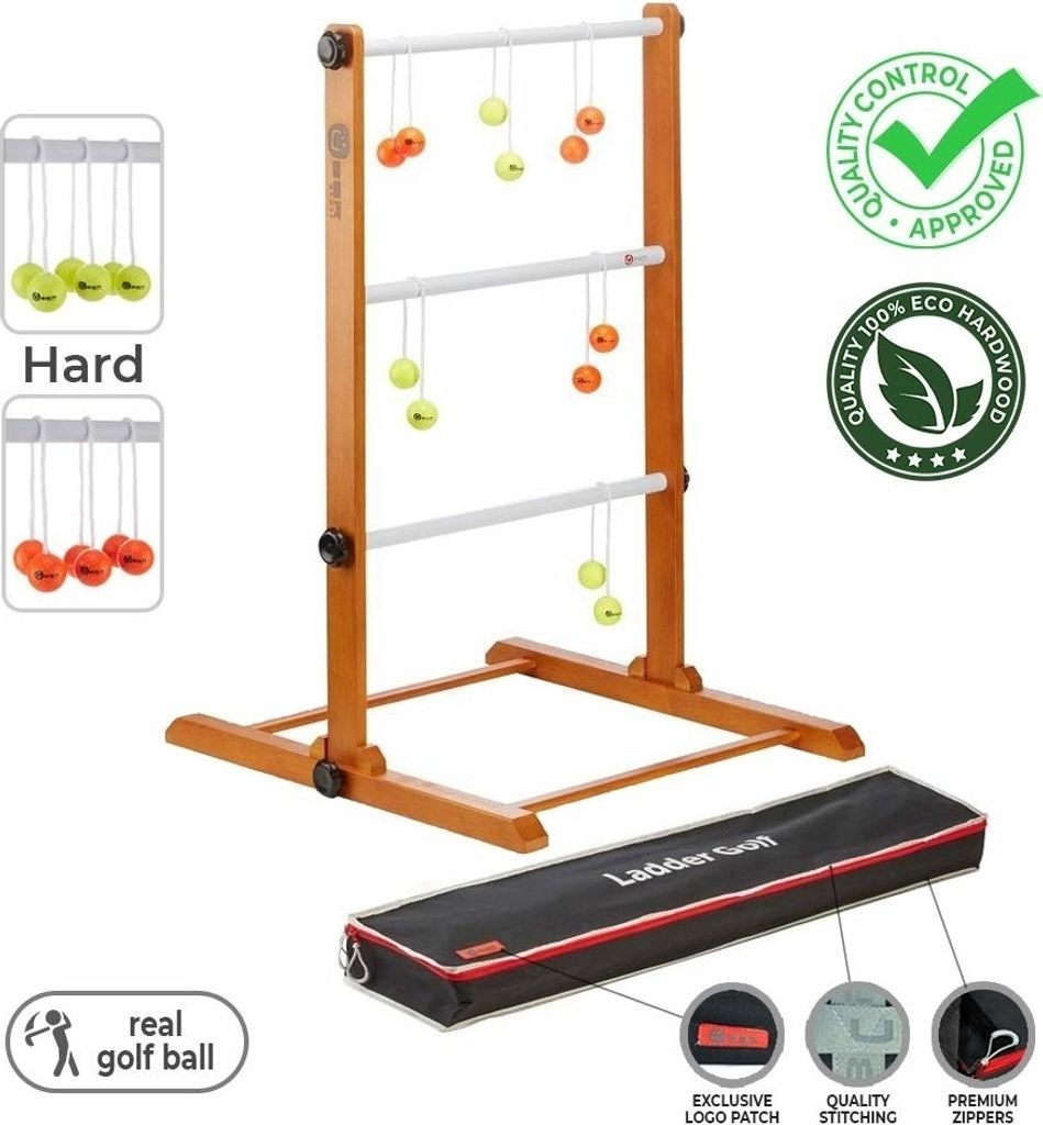 Profi Original 2024 Leitergolf Spiel - Top Qualität Leiterspiel Wurfspiel - mit offizielle Golf Bolas (Gelb und Orange) - inkl. Luxus Tragetasche...