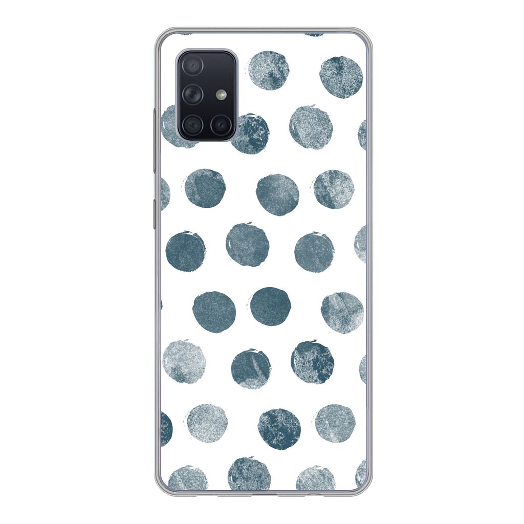 MuchoWow Handyhülle Schutzhülle Hülle für Samsung Galaxy A71 Polka dots - Grau - Weiß Silikon Softcase Handy Hülle - Kartenbesitzer