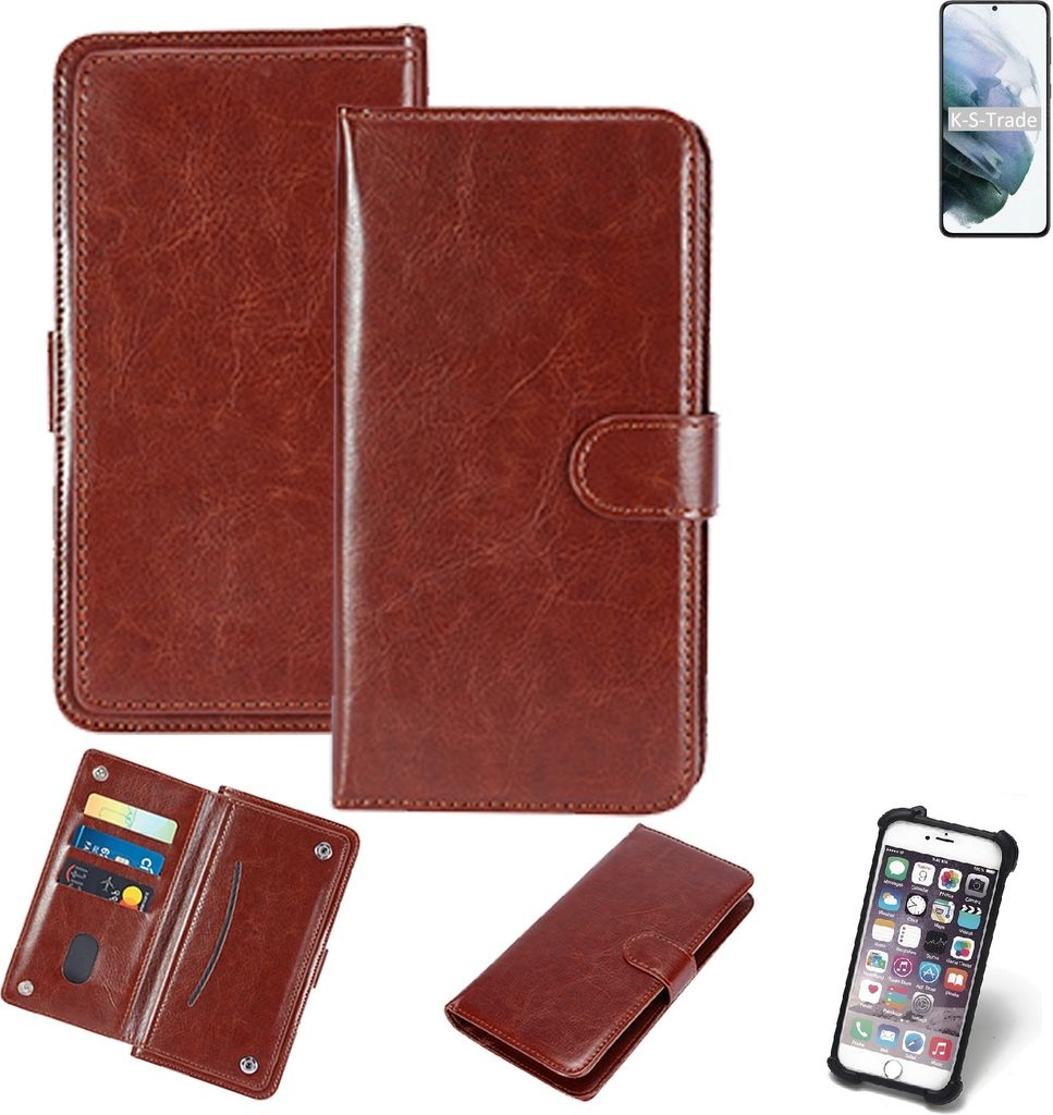 K-S-Trade 360° Hülle kompatibel mit Samsung Galaxy S21+ 5G Exynos braun Kunstleder Case BookCase WalletCase Kunstlederederhülle Handyhülle,