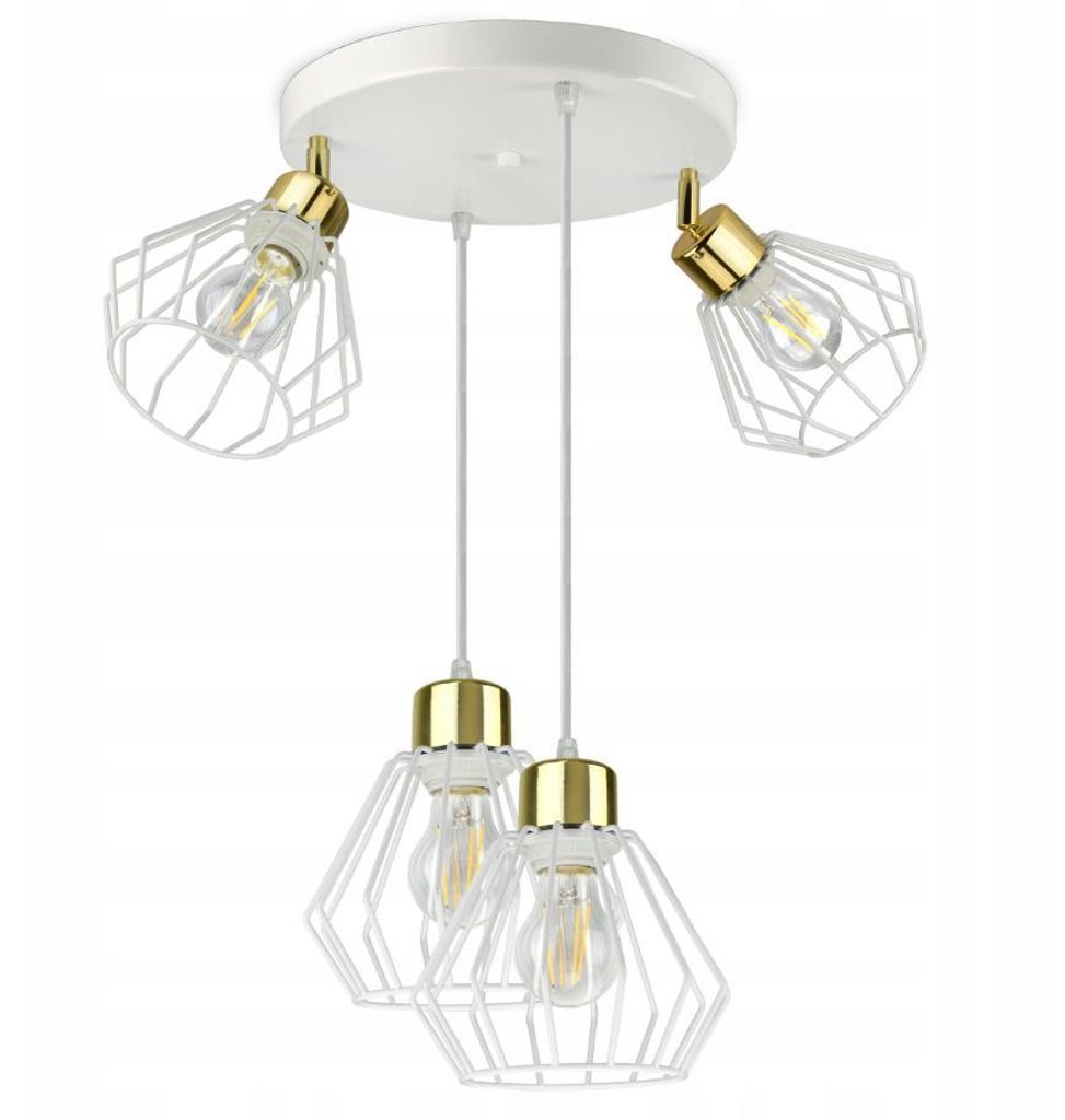 Luxolar Led Pendelleuchte 2 flammig & 2 flammig Schwenkbar - aus Metal Draht Weiß-Gold im Edison-Stil E27 60W