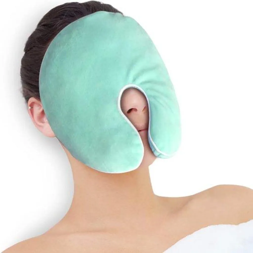 Masque oculaire chauffant vert contre les sinus douloureux - Confort