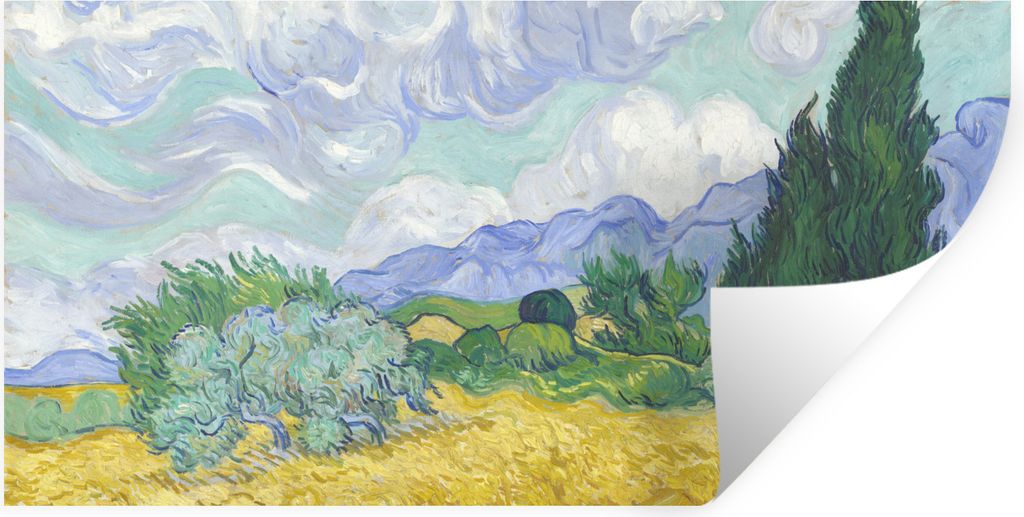 MuchoWow Wandtattoo Wandsticker Wandaufkleber Weizenfeld mit Zypressen - Vincent van Gogh 40x20 cm Selbstklebend und Repositionierbar - Aufkleber