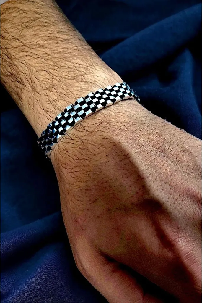 Bracelet homme en argent sterling 925 massif et zircone - Modèle Luxe