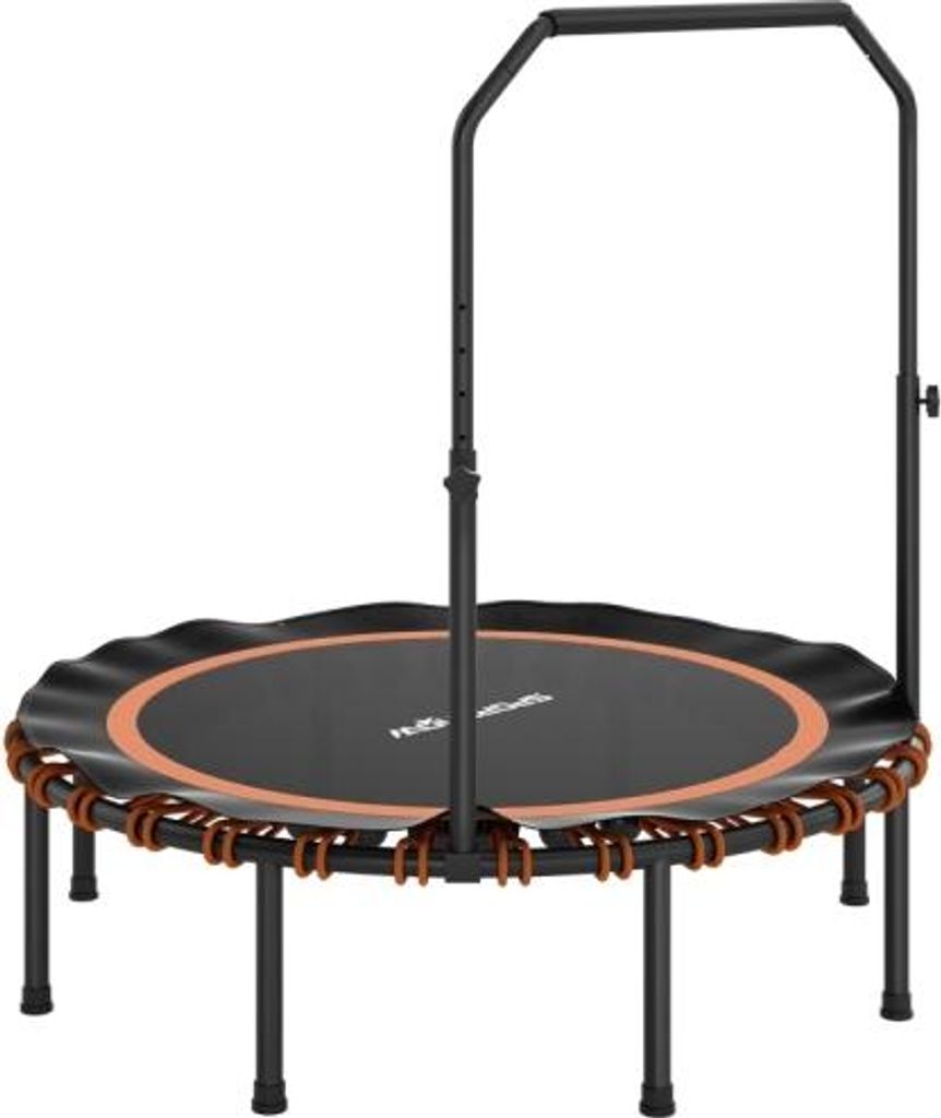 Schwarz Orange Fitness Trampolin mit verstellbarem Handlauf 122x122x129 cm Stahl Kunststoff fuer drinnen und draussen