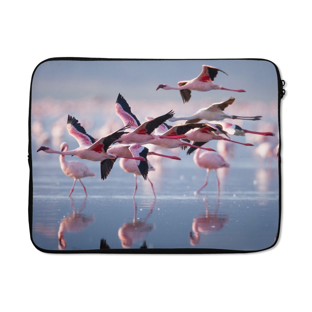 MuchoWow Laptop Hülle 17 Zoll Laptoptasche Flamingo - Vogel - Wasser - Rosa - Zipper - Schutzabdeckung