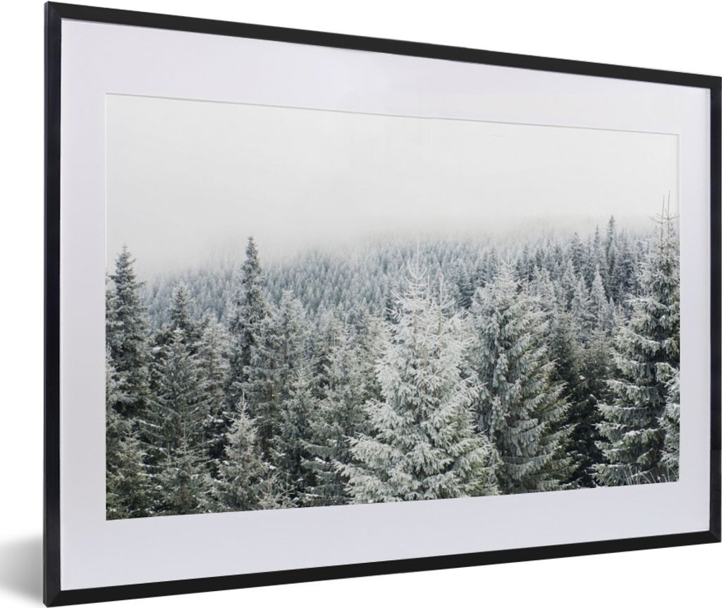 MuchoWow Gerahmtes Poster Wald - Schnee - Winter - Jahreszeiten - Tannenbaum 60x40 cm - Poster mit Schwarzem Bilderrahmen Wandposter Rahmen Foto ...