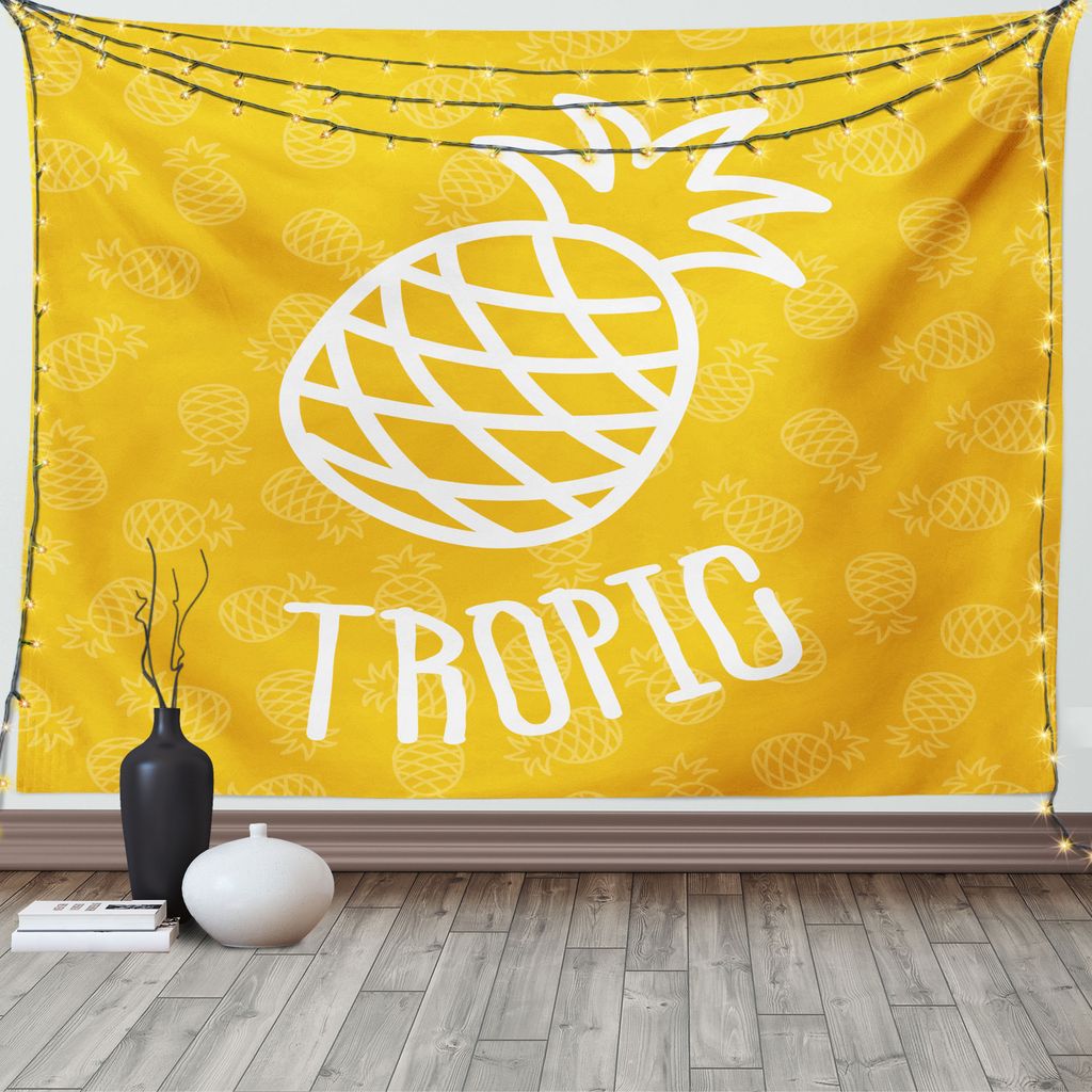 ABAKUHAUS Gelb Wandteppich, Exotische Ananas Sommer, Wohnzimmer Schlafzimmer Wandtuch Seidiges Satin Wandteppich, 150 x 100 cm, Gelb weiss