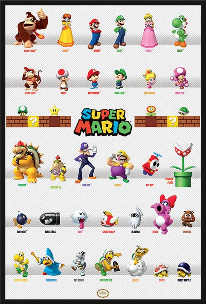 Affiche Super Mario Défilé des Personnages avec Cadre Shinsuke 61x91,5cm