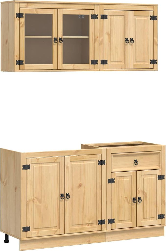 Schrank mit Regal SKI 4 pcs Honigbraun Massives Kiefernholz