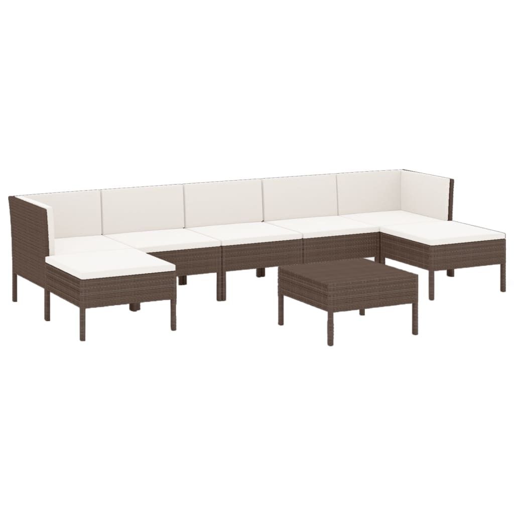vidaXL 8-tlg. Garten-Lounge-Set mit Auflagen Poly Rattan Braun