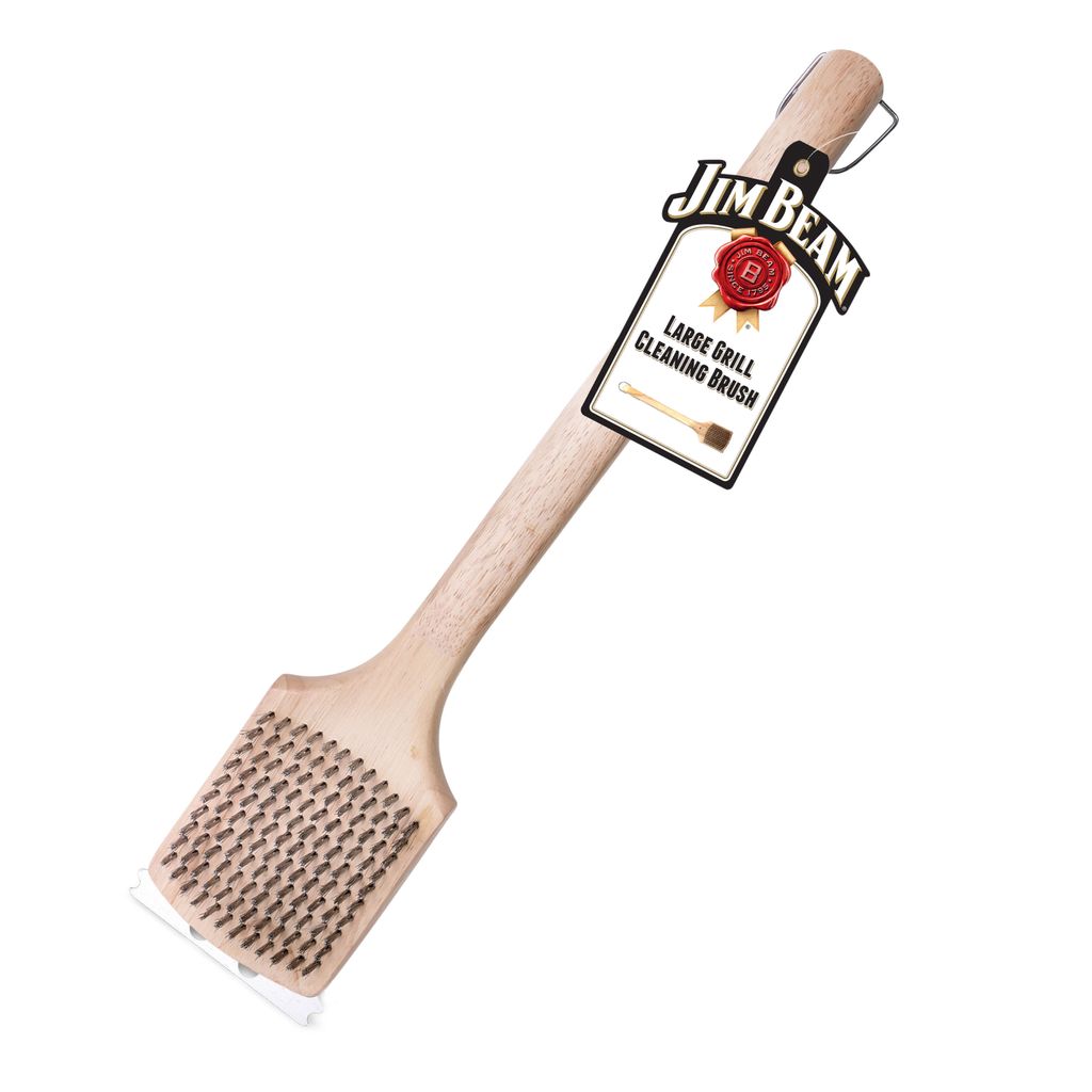 Jim Beam Holz Grillbürste mit Messingborsten, Messingdraht, ergonomisch ohne Kraftaufwand