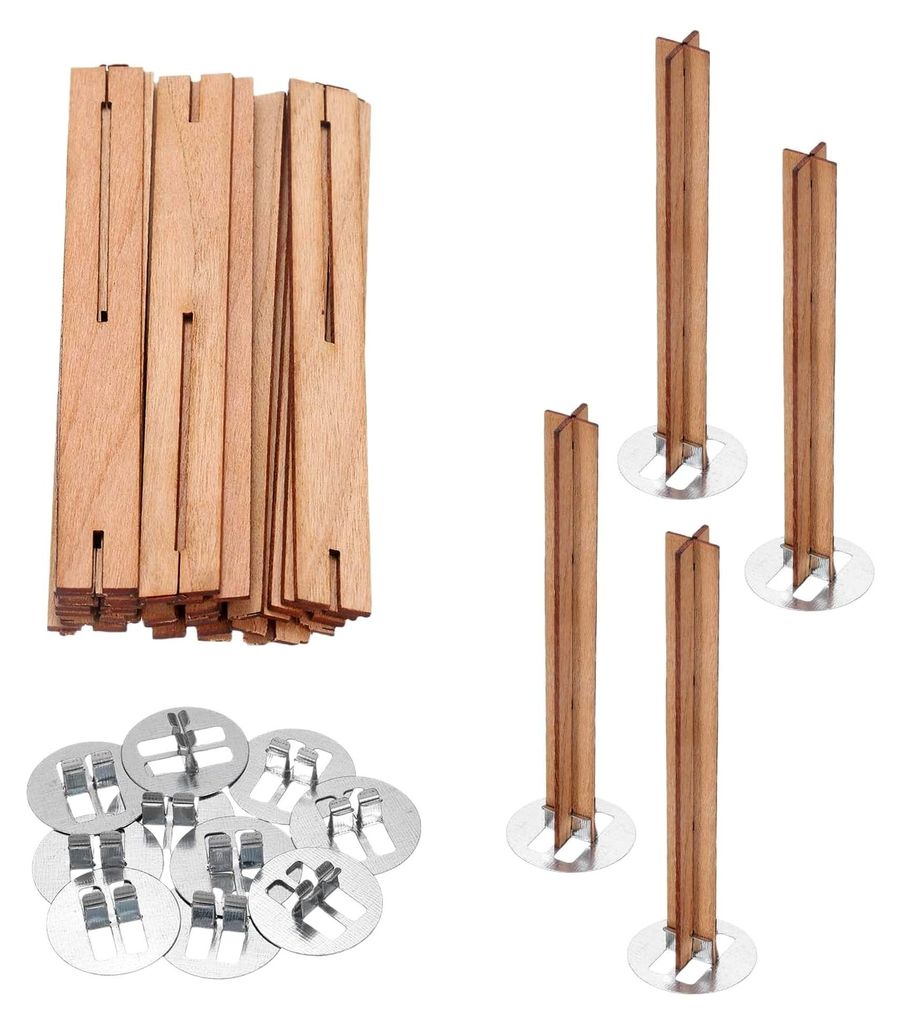10 Sets Holzdochte, 0,4 x 3,2 Zoll natürliche Holzdochte mit Ständer in Kreuzform für die Kerzenherstellung