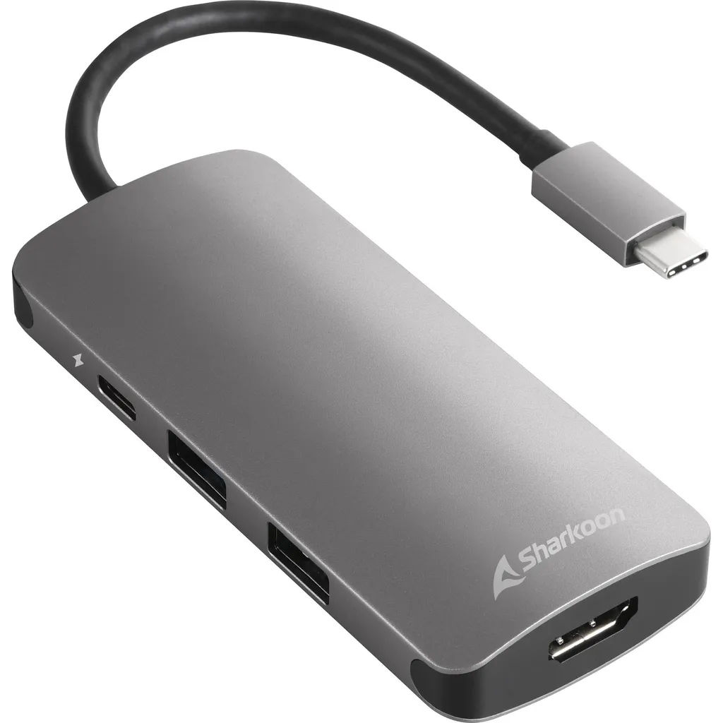 Hub USB-C Sharkoon Multiport 4 Ports USB 3.0 - Adaptateur Gris Anthracite PC Mac