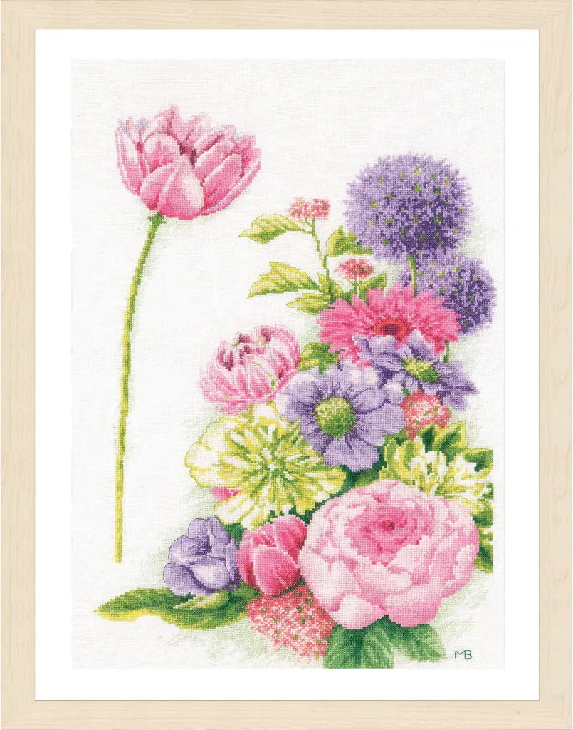 Cadeau Créatif Broderie : Kit Lanarte Florale Barbe à Papa 32x48 cm
