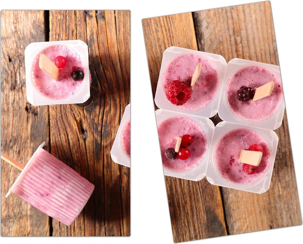 Spritzschutz Herdabdeckplatte Schneidebrett aus Glas Gefrorenes Fruchteeis 2-Teilig (60x52cm)