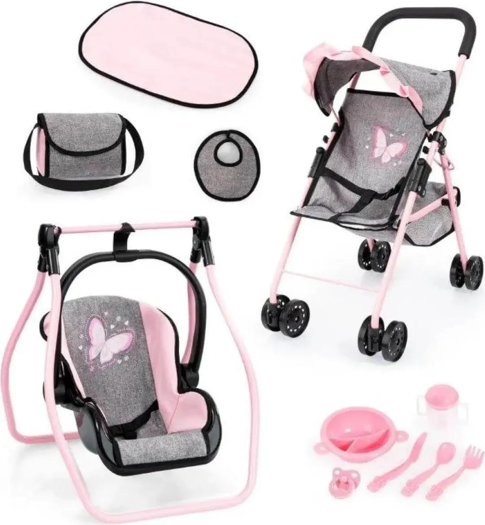 Poussette de poupée complète avec sac de rangement et kit d'accessoires