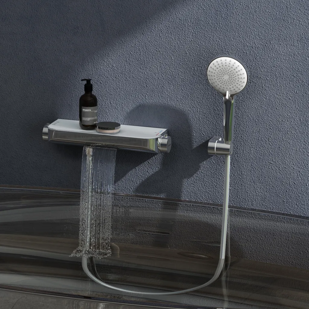Système de Douche Anti-Brûlure avec Tablette Rangement et Mitigeur Bain