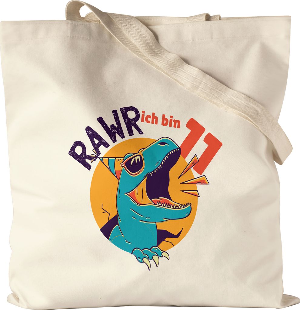 Raw Ich Bin 11 Jutebeutel Stoffbeutel Canvas Geschenkidee 11. Geburtstag Humorvoll Sarkastisch Dinosaurier T-Rex Dino