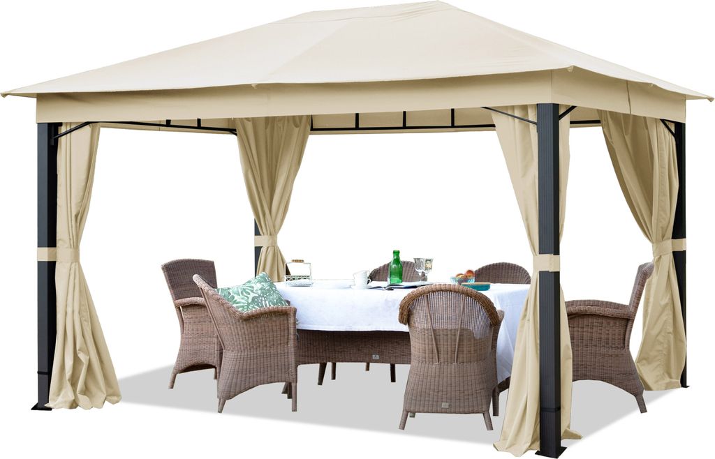 Gartenpavillon 3x4 m ALU Premium ca. 220g/m² Dachplane wasserdicht Pavillon mit 4 Seitenteilen Gartenzelt in Champagner