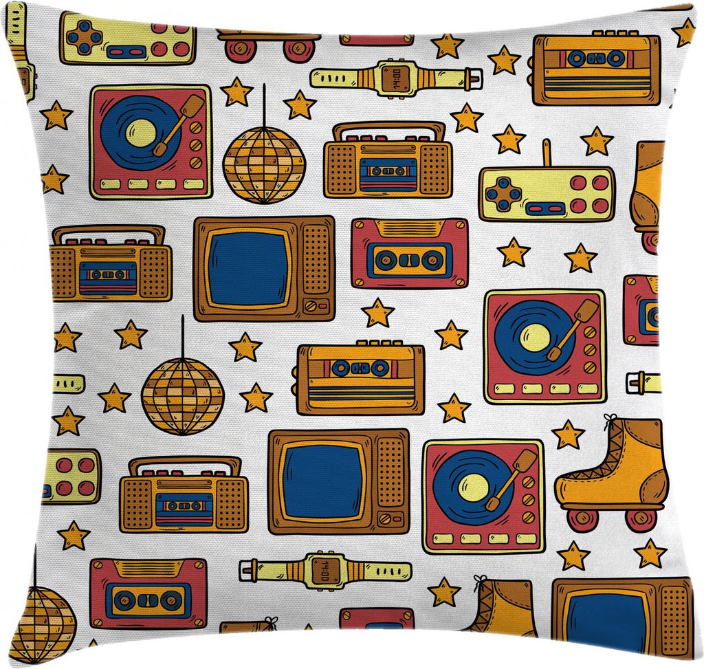 ABAKUHAUS Jahrgang Kissenbezug, 90er Jahre Theme Icons Retro, Waschbar mit Reißverschluss Kissenhülle mit Farbfesten Klaren Farben Beidseitiger D...