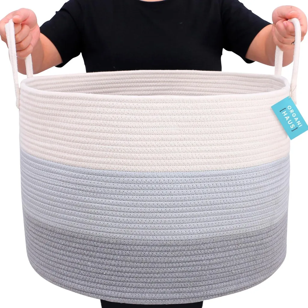 Organisateur en Coton XXL pour Ranger Linge et Jouets - Gris 50cm
