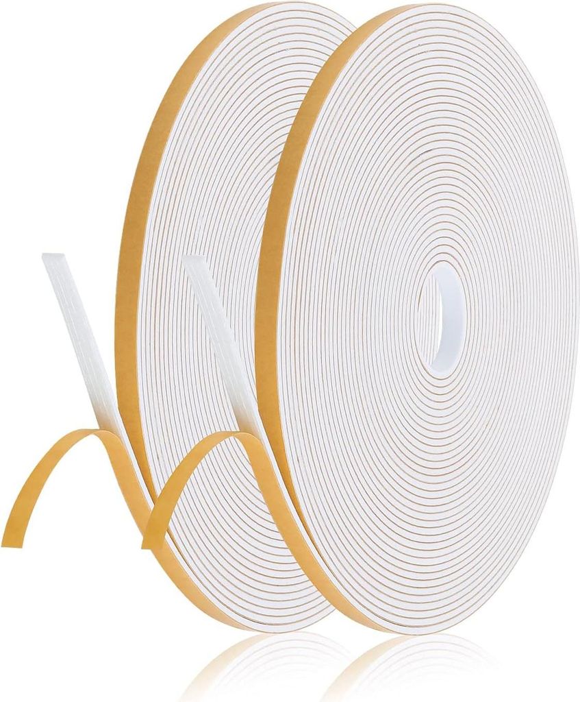 Schaumdichtungsband 2 Rollen 6mm(B) x 1.5mm(D) Zugluftstopper für Fenster Tür Klimaanlage Anti-Kollisionsstarkes Klebeband (je 10m lang) Weiß