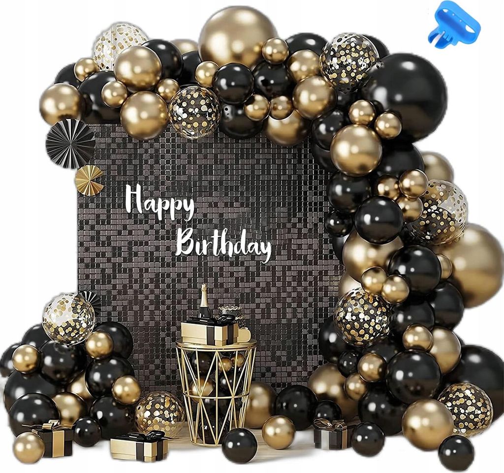 Goldene Ballondekoration, Robuste Ballons, Schwarz-Goldene Produktbild 