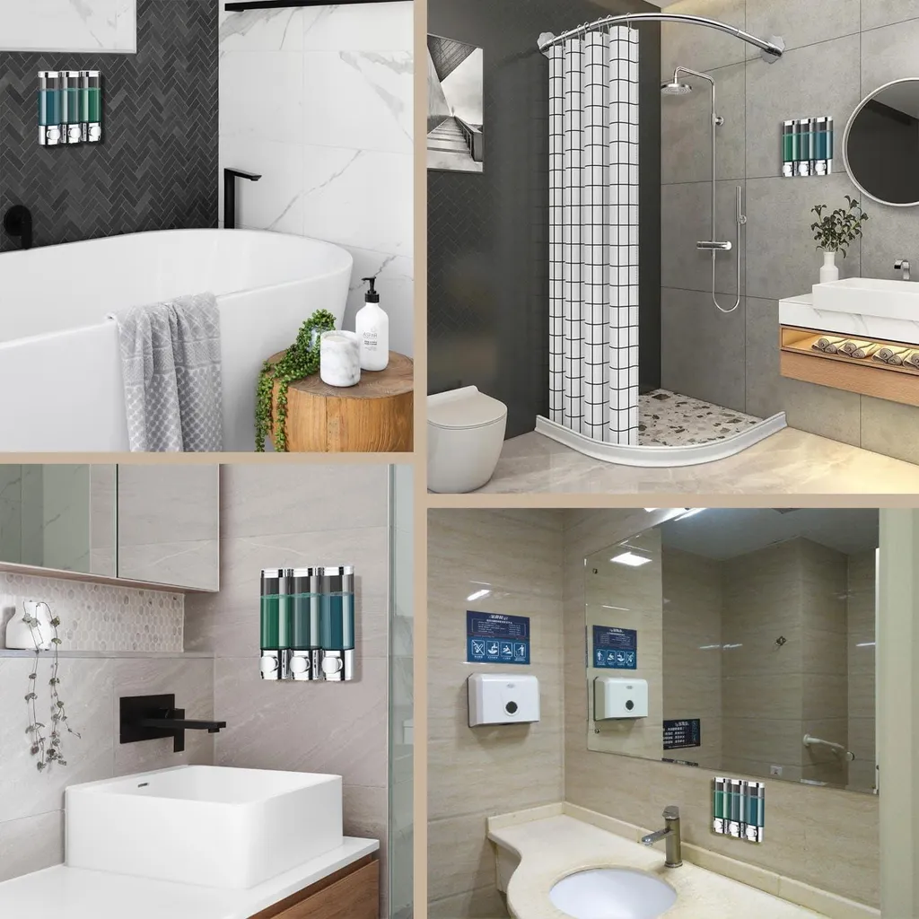 Distributeur de shampooing et savon pour douche murale 3 compartiments