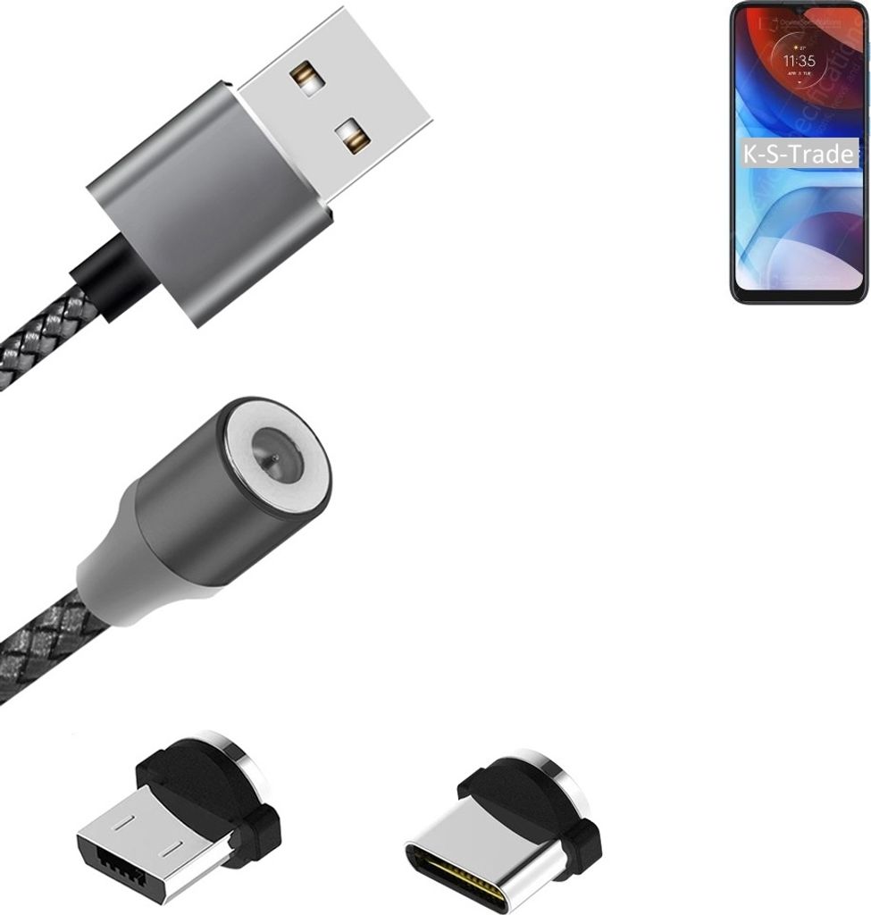 K-S-Trade Hochwertiges Magnet-Lade-kabel Sync-Kabel Daten-Kabel für Motorola Moto E7 Power mit USB-Typ-C-Anschluss und Micro-USB-Anschluss 2A bis zu
