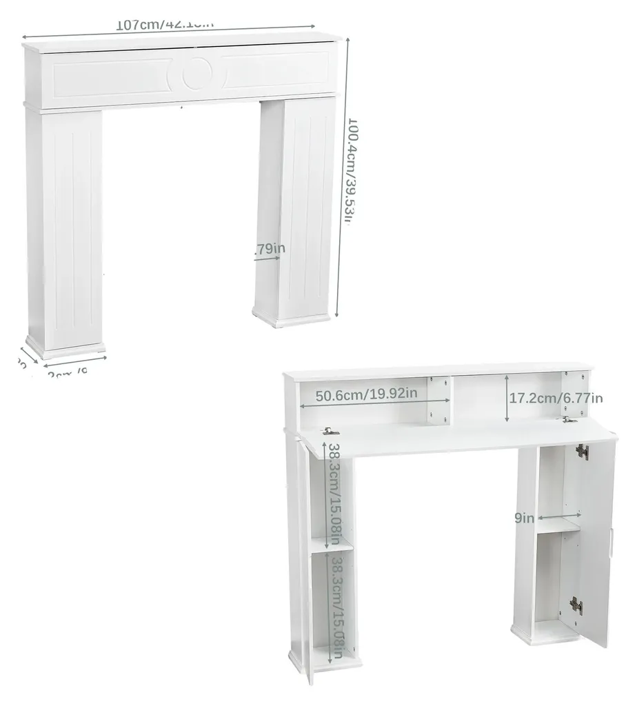 Meuble console de cheminée blanc gain de place avec coffre secret