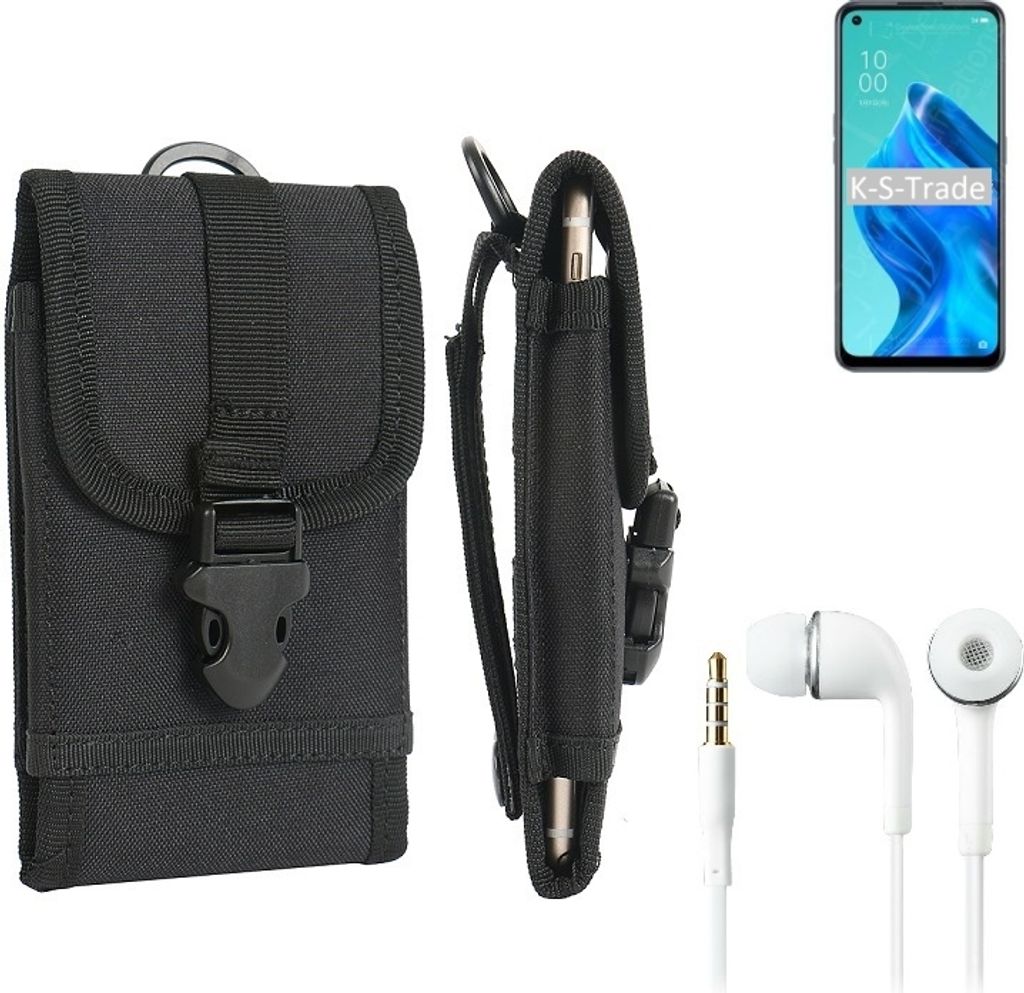K-S-Trade Holster Schutz Hülle kompatibel mit Oppo Reno5 A 5G Gürteltasche Handy Hülle Tasche outdoor Seitentasche schwarz 1x + Kopfhörer