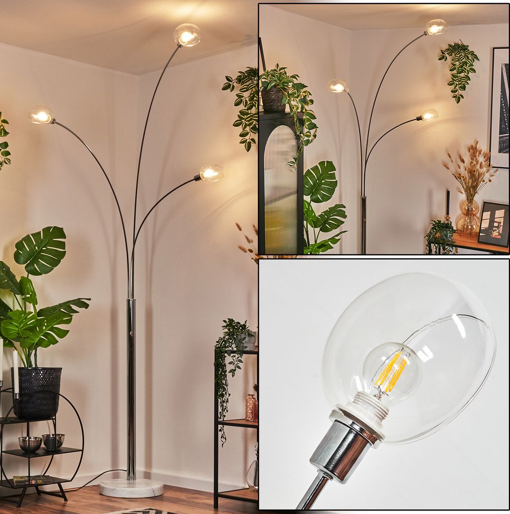 Suio Stehlampe aus Metall in Weiß/Chromfarben/Klar, Retro/Vintage-Design