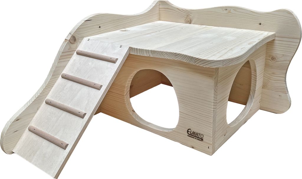Elmato 10922 Eckhaus Nagerhaus Sevilla, Softline Massivholz mit Treppe, 39x28x26cm